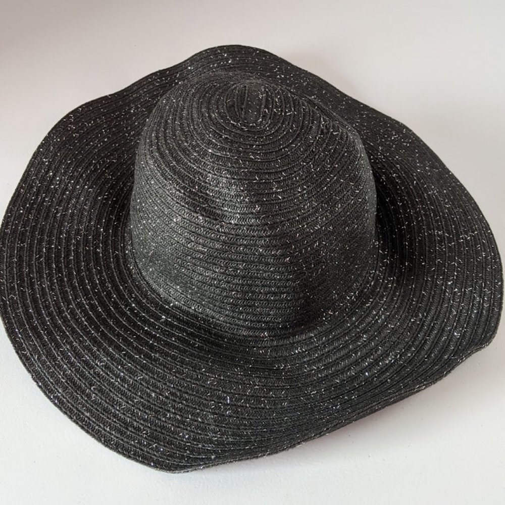 Black sparkle floppy beach hat